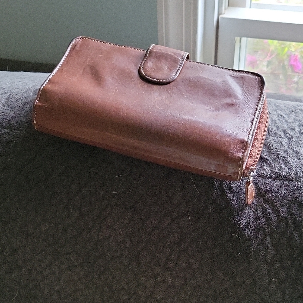Brown Leather Wallet with Snap Closure